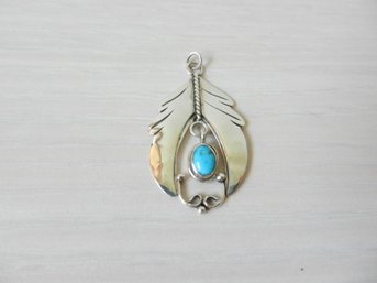 Vintage Sterling Silver Leaf Pendant With Suspended Turquoise  (DT22)