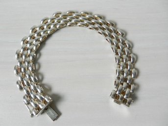 Vintage Sterling Silver Woven Effect Beaded Bracelet  (DT29)