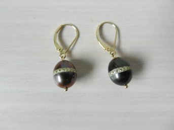 Vintage Jacmel Mauritius JCM 14k Gold And Brown Pearl Dangle Earrings  (DT30)