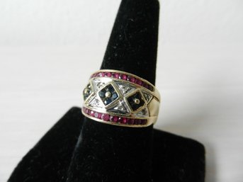Vintage 14k Gold Ring With Diamond, Ruby, And Sapphire (DP3)