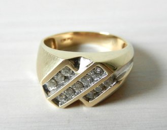 Vintage 10k Gold And Diamond Striped Ring  (DP5)