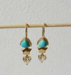 Vintage 14k SS Mexico Blue Stone Earrings With 14k Gold Enhancers  (DT35)