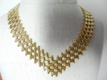 Vintage Napier Gold Tone Choker Style Basketweave Necklace   (DT2)