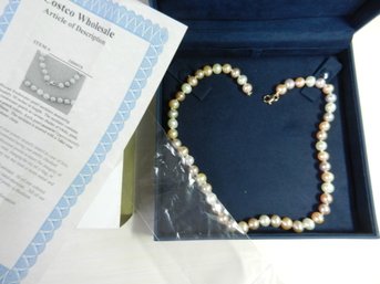 Vintage 14k Gold Clasp Colored Freshwater Pearls With Costco Box/certificate  (DT6)