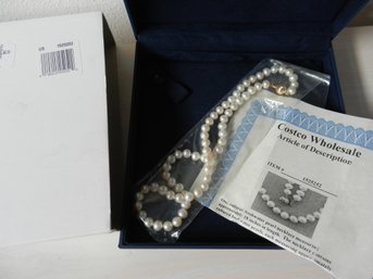 Vintage 14k Gold Clasp Cultured Freshwater Pearls With Costco Box/certificate  (DT8)
