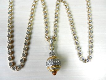 Vintage Rhinestone Chain With Egg Shaped Pendant  (DT11)