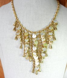 Vintage Joan Rivers Gold Tone And Mother Of Pearl Chain Bib Necklace   (DT14)