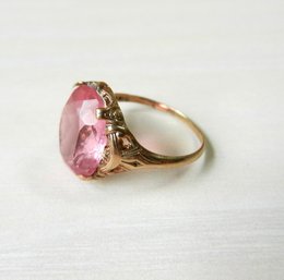 Vintage 10k Gold Ring With Chipped Pink Glass Stone  (DP10)