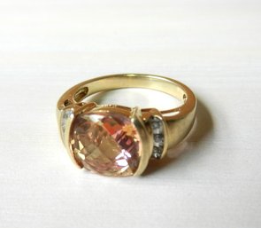 Vintage 10k Gold Ring With Faceted Pinky Orange Topaz Stone  (DP11)