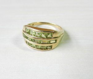 Vintage 10k Gold Ring With Green Citrine Baguette Stones  (DP13)