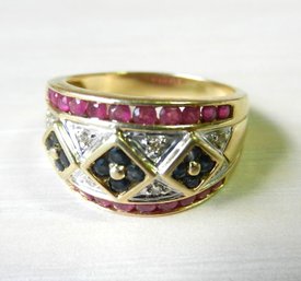 Vintage 14k Gold Ring With Ruby, Sapphire And Diamond Stones  (DP19)
