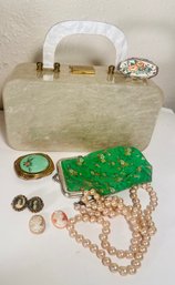 Lucite Cosmetic Case And Compacts