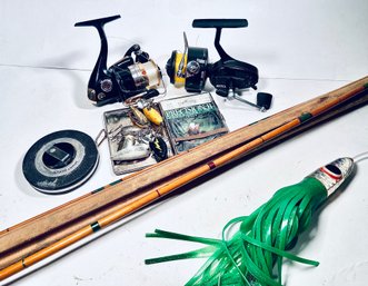 Vintage Bamboo Fishing Rod And Accessories