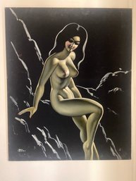 Vintage Velvet Painting Of Nude Woman