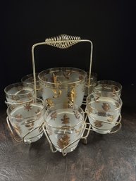 Libby Gold Leaves Ice Bucket & Glasses Carousel