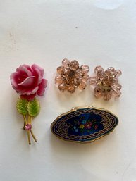 Floral Pill Box And Jewelry