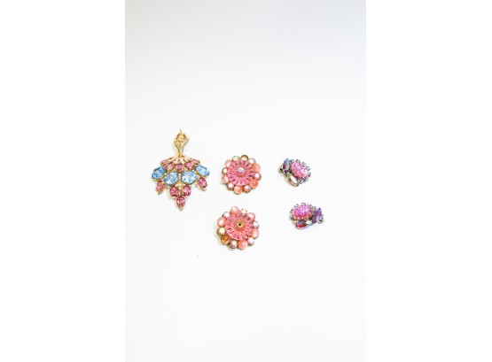 Pink With Blue Beaded Rhinestone Jewelry