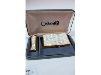 Mother Of Pearl Inlaid Cigarette Case And Lighter