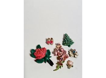 Pink Floral Rhinestone Brooches