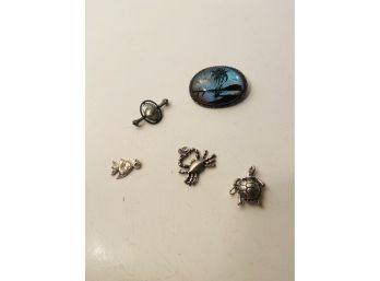 Sterling And Abalone Brooches