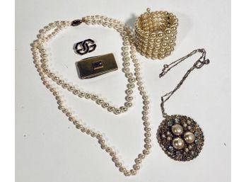 Monet Pearls And Givenchy Brooch