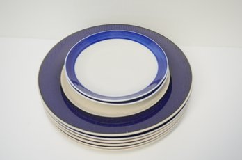 Gibson Cobalt Blue Rim Plates 8 Pieces