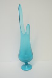 Light Blue Footed Swung Glass Vase