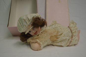 Vintage Brunette Crawling Porcelain Doll With Cute Little Teeth