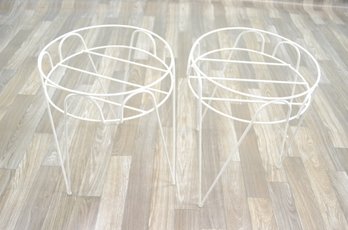 Pair Of White Wire Plant Stands