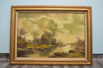 Harlock Signed Style Large Oil Landscape Painting Framed