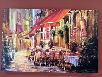 Wall Art Canvas Print Of An Oil Painting Of A Bistro Restaurant