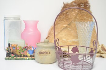Home Decor Lot - Deer Pelt, Libby Glass Vase, Candle, Etc.