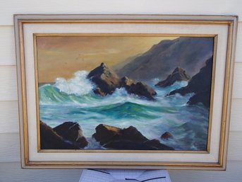 Vintage Ocean Oil Painting By S. Mann