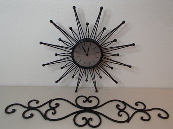 Lovely Starburst Clock And Wrought Iron Decoration