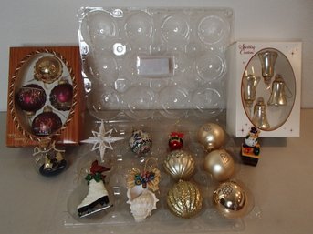 Eclectic Lot Of Christmas Ornaments And Snowman Trinket Box