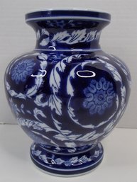 Vintage Cobalt Blue Hand Painted Vase