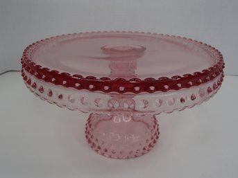 Pink Hobnail Cake Plate