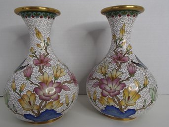 Vibrant Set Of Cloisonne Vases