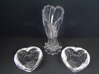 Orrefors Heart Votive Candle Holders And Crystal Heart Vase