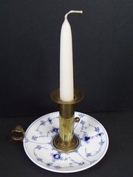 Royal Copenhagen Porcelain And Brass Candle Holder