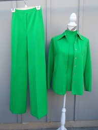 Lucky Green Polyester Three Piece Pantsuit Gold Crown By Leroy