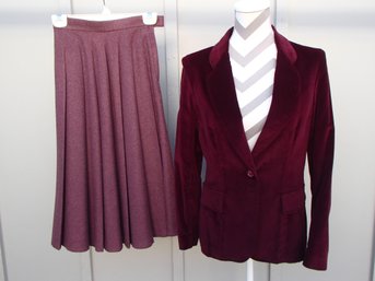 Loubella Extendables Suit Velour Jacket And Flannel And Wool Skirt