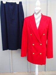 Pendleton 100 Percent Virgin Wool Lined Jacket And Dark Blue Skirt Size 6 Tall