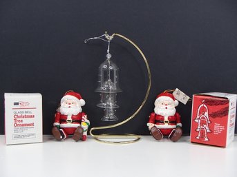 Vintage Santas From The Denver And Sears Trim Shop Glass Bell Ornaments