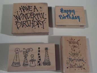 Four Happy Birthday Stamps Imagine Tree, Swirly, Printworks And Paula Best