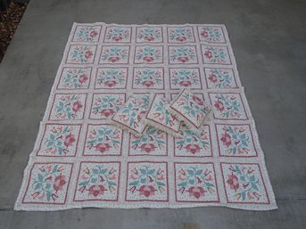 Lovely Hand Stitched 98' X 82' Quilt With Three Pillows To Match
