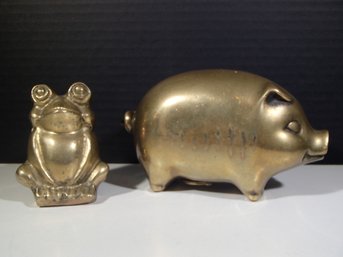 Brass Piggy Bank And Solid Brass Frog