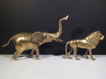 Vintage Brass Elephant And Lion