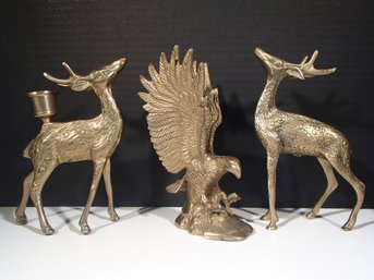Vintage Brass Deer And Eagle