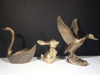 Vintage Brass Mouse, Swan And Duck